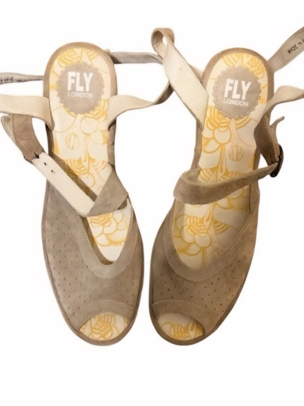Fly London  Taupe Suede Ankle-Strap Wedge Sandal